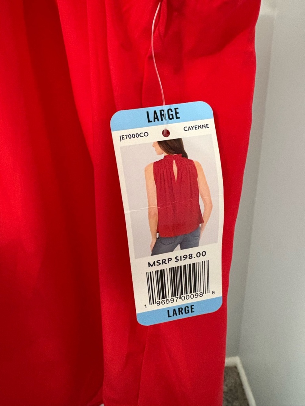 Joie Cayenne Red Smocked Ruffle Neck Sleeveless Blouse Top NWT L - Picture 3 of 8